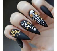 Halloween Noir mat Squelette Or Blossomy Vert Persist Sabots Intermédiaires Forme Noix ABS Substance Party Unguis Art Rapide Application Costume Sabots