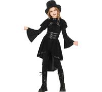 Halloween Noir Tunique Gothique Sorcière Costume Design Créatif Pour Aventures Magiques Fête de Carnaval Tenue Gothique Enfant, Taille : 140/146 Couleur : Noir
