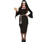 Halloween Nonne effrayante Secret de couvent Figure impie Costume fantaisie sombre Sœur de couvent effrayante Superstition Tenue de carnaval, Taille : 42 - 44 (L) Couleur : Noir