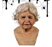 Halloween Old Women Face Cover - Masque réaliste en latex Old Man, Headgear de style casque réglable pour cosplay, carnaval, théâtre, maison hantée, mascarade, fête costumée, événements de Noël