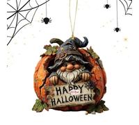Halloween Ornaments, Gnome Pumpkin Rear View Mirror Accessories, 3.31x3.15x0.12 Inches 2D Acrylic Halloween Charm Pendant for Tree, Door, Wall, Backpack, Car Rearview Mirrors, Window, Keychain Decor