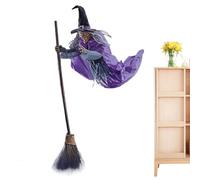 Halloween Outdoor Witch Decorations Witch on Broom - Assaissement effrayant sur le thème de l'horreur avec des yeux et un son éclairés | DÉCOR DE JOURNE SPOOKY JARDINE AFFICHAGE | Patio Patio Home Cou