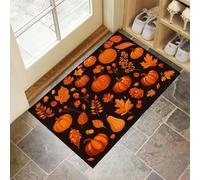 Halloween Paillasson Interieur Entree 60 X 90 Cm, Citrouille, Feuilles d'automne Tapis D'Entrée Antidérapant Et Lavable en Machine, Tapis De Sol Absorbantes Couleur Orange pour Chien, Porte, Couloir