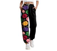 Halloween Pantalon de Jogging Femme Imprimé Pantalons Survêtement Taille élastique Doux Longue avec Poches pour Sport Running Fitness Training (Green-3, S)