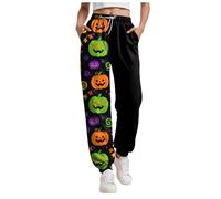 Halloween Pantalon de Jogging Femme Imprimé Pantalons Survêtement Taille élastique Doux Longue avec Poches pour Sport Running Fitness Training (Yellow-3, S)