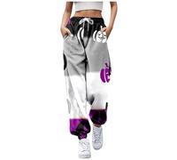 Halloween Pantalon Large Rose de survêtement C pour Femmes, Poche, Taille Haute, Sport, Fitness, Jogging Actif Cuir Chasse(Le Noir,XXL)