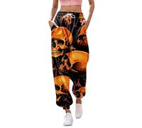 Halloween Pantalon Travail Tactique Femmes Imprimer Bas Pantalons De Survêtement Poches Taille Haute Sportif Gym Athlétique Fit Jogger Short Angleterre(Orange,XL)