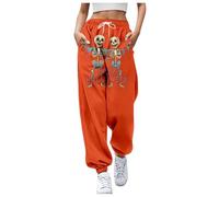 Halloween Pantalon Yoga Long de survêtement Taille Haute élastique à Lacets pour Femme, imprimé Halloween, Automne et Hiver, Style athlétique décontracté Jean Ronde(Orange,M)