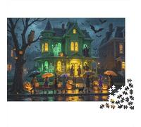 Halloween Parade Puzzle 1000 Piècess Recyclable Material Haunted House Adult Puzzles Temps de Jeu en Famille Props Interesting Family Game for Home 52x38cm/1000pcs