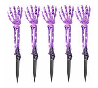Halloween Path Lights, LED Stake Lamps, Skeleton Hand Design, Waterproof Outdoor Lighting, Battery Powered Decorative Lamp, Garden Lawn Patio Driveway Walkway Party Use, 35cm Purple Red