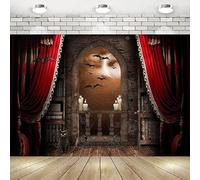 Halloween Photographie Toile de Fond Balai Magique Vampires château médiéval Fond fantasmagorique sorcière Chauves-Souris Milieu du siècle Vintage bannière 300 x 200