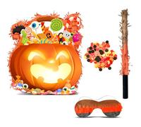 Halloween Pinata Fournitures de Fête -Piñata d'Halloween Décorations Inclure Piñata Citrouille, Bâton de Piñata et Masque de Fête - pour Décorations de Fête d'Halloween