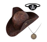 Halloween Pirate Hat, Costume Accessory With Eye Patch, 14.17x15.35x3.54 Inches Retro Leather Look, 1 Piece, Black, Adjustable Fit For Adult Teens Girlfriend Mother Wife Party Display
