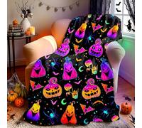 Halloween Plaid Polaire Couverture en Flanelle,Couvertures et Plaids Chaude et Douillet,Élément Citrouille Effrayante,Décoration Chaleureuse et Confortable,Convient aux Adultes(39,4 x 59,1 Pouces)-B
