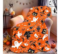Halloween Plaid Polaire Couverture en Flanelle,Couvertures et Plaids Chaude et Douillet,Élément Citrouille Effrayante,Décoration Chaleureuse et Confortable,Convient aux Adultes(39,4 x 59,1 Pouces)