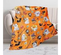 Halloween Plaid Polaire Couverture en Flanelle,Couvertures et Plaids Chaude et Douillet,Élément Citrouille Effrayante,Décoration Chaleureuse et Confortable,Convient aux Adultes(39,4 x 59,1 Pouces)-C