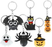 Halloween Porte-clés Set Figure d'épouvante Citrouille Fantôme Chauve-souris Araignée Chat noir, Couleur : Multicolore