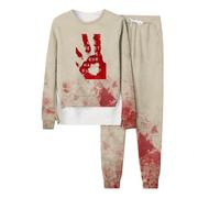 Halloween Portefeuille Carte Identité Française Sweat à capuche manches longues et pantalon pour femme, survêtement la mode, imprimé monogramme sanglant d halloween, col rond(Brick Rouge,XL)