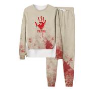 Halloween Portefeuille Carte Identité Française Sweat à capuche manches longues et pantalon pour femme, survêtement la mode, imprimé monogramme sanglant d halloween, col rond(Pastèque rouge,3XL)