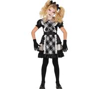 Halloween Poupée en porcelaine Costume Personnage de film effrayant Pour la fête des enfants Robe noire blanche Effet de la robe de poupée Poupée style antique Look Halloween, Taille : 128/134 Couleur