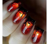 Halloween Press On Nails 24 Pièces Faux Ongles Réutilisables Avec Des Motifs De Toile Fantomatique Citrouille Pour Les Accessoires Costumes Femmes Halloween Press On Nail