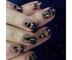 Halloween Press On Nails 24pcs Dark Theme Chaton Tombe Design Glitterring French Tips Nails Art For Gothic Nail Designs