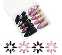 Halloween Press On Nails Amond Faux Effrayants Artificiels Pour Femmes Glues En Forme D'amande Avec Des Designs Couverture Complète Ongle Artificiel