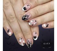 Halloween Press On Nails Glues En Forme D'amande Avec Des Conceptions De Chauves-souris Sur Les Couvertures Complètes Stick Artificiel Sur L'ongle
