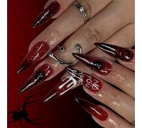 Halloween Press On Nails Tips Français Faux Acryliques Amande Faux Clôles Stick Pour Les Femmes Glues Sur L'ongle