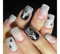 Halloween presse sur les ongles carrés colle avec Design paillettes dégradé bâton sur couvertures complètes bâton artificiel sur les ongles