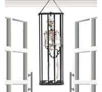 Halloween Prisoner Ghost Ornament, Cage Pendant Decoration, 16,93 x 5,91 x 3,15 Inches Motion Sensor & Animatronic Prop, Sound Effects for Haunted, Room, Porch, Party, and Indoor