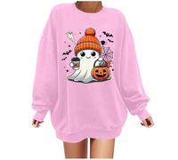 Halloween Pull Couverture Plaid Sweat-Shirt léger imprimé à Manches Longues pour Femmes, col Rond, Hauts Graphiques, Chemisiers Amples Gilet Long Capuche(Rose,L)