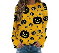 Halloween Pull Femme Hiver Casual sans Capuche Sport Sweat-Shirt Col Rond Manches Longues Original Pullover 2023 Ugly Top Haut Sweater Impression Motif Confortable Mode Pas Cher