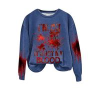 Halloween Pull Léger Sweat-Shirts Graphiques pour Femmes I M Ok It s Not My Blood Sweat-Shirt Sarcastique Humour Chemise imprimée Douce Manteaux De Fourrure Grande Taille(Bleu,M)