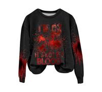 Halloween Pull Léger Sweat-Shirts Graphiques pour Femmes I M Ok It s Not My Blood Sweat-Shirt Sarcastique Humour Chemise imprimée Douce Manteaux De Fourrure Grande Taille(Le Noir,L)