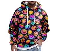 Halloween Pull-Over Graphique pour Homme Hommes à Manches Longues Dessin animé Imprime Sweat Capuche Chaud Hauts Pull Enfants Tenues Costume Sweat-Shirts Et Sweats(Violet,3XL)