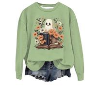 Halloween Pull Plaid Couverture Polaire Sweat à Capuche sans imprimé col du Cou décontracté pour Femme Habit Gothique Ado Fille(Vert,XXL)