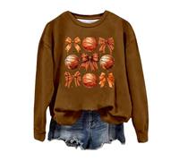 Halloween Pulls Femmes Long Sweat-Shirt léger imprimé à Manches Longues pour Femmes, Pull col Rond, Hauts Graphiques, Chemisiers Amples Manteaux Longs(Café,L)