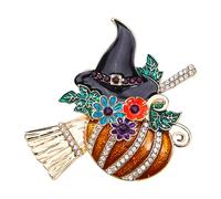Halloween Pumpkin Brooch Pin - Strass Lapel Pin, Black Hat Design, Thanksgiving Costume Accessory, Stylish Pins for Women Girls Party Holiday Outfit Jewelry Gift