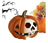 Halloween Pumpkin Decor, Spooky Skeleton Display, 4.33x4.33x3.74 Inches Fall Horror Prop, Seasonal Decoration Piece for Desk Corridor Mantel Haunted House Shelf Courtyard Ambiance and Festive Setup