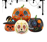 Halloween Pumpkin Decorations - Creepy Resin Pumpkin Figurine | Horror Festival Sculpture For Haunted House, Indoor Outdoor Party Props, Spooky Tabletop Statue For Yard Garden Bedroom Office Decor