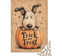 Halloween Pumpkin Dog Art Print Puzzle 1000 Pieces Cadeau Unique Jeu Éducatif Challenge Toy À De Qualité Supérieure Peinture Art pour Adultes Et Enfants À Partir De 14 Ans 70x50cm/1000pcs