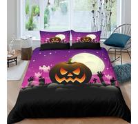 Halloween pumpkin Ensemble De Literie Léger Microfibre résistante 3 Pièces 3D Effet Spooky nuit style Housse de Couette avec 2 Taies d'oreiller Hypoallergique for Chambre Adulte Double（200x200cm）
