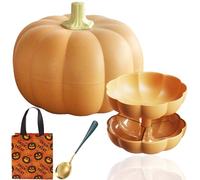 Halloween Pumpkin Fruit Bowl, Pumpkin Serving Bowl with Dividers, Cute Pumpkin Serving Tray with Lid, Detachable Pumpkin Shape Snack Box, For Halloween Thanksgiving Fall Festival Party (XL-Orange)
