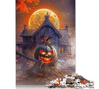 Halloween Pumpkin & Haunted House Puzzle 1000 Pièces Cadeau Unique Jeu Éducatif Défi Jouet À De Qualité Supérieure Peinture Art pour Adultes Et Enfants À Partir De 12 Ans 1000pcs (75x50cm)