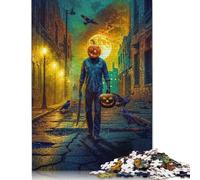 Halloween Pumpkin Head Man Puzzle 1000 Pieces Cadeau Unique Jeu Éducatif Challenge Toy À De Qualité Supérieure Peinture Art pour Adultes Et Enfants À Partir De 14 Ans 500pcs (52x38cm)