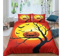 Halloween pumpkin Housse de Couette 3 Pièces 3D Imprimée Microfibre Hypoallergique Spooky arbre silhouette Ensemble De Literie avec 2 x Taies d'oreiller Respirante for Hommes Super king（260x220cm）