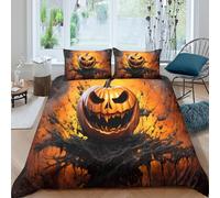 Halloween Pumpkin Parure de Lit Microfibre résistante 3 pièces 3D Imprimée Léger Spooky Horror Art Ensemble De Literie avec Taie d'oreiller Entretien Facile for Garçons Filles Single（135x200cm）