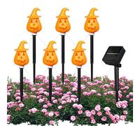 Halloween Pumpkin Pathway Lights, Solar Garden Stakes, Orange Lighted Decor, Ground Insert Display Stand, for Yard, Porch, Patio, Lawn, Grave, Spooky Outdoor Decoration