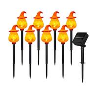 Halloween Pumpkin Pathway Lights, Solar Garden Stakes, Orange Lighted Decor, Ground Insert Display Stand, for Yard, Porch, Patio, Lawn, Grave, Spooky Outdoor Decoration
